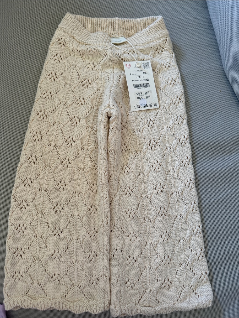 Zara Cream Knit Wide-Leg Kids Pants